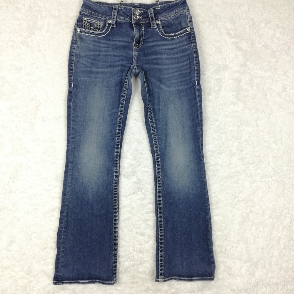 Vigoss Womens Jeans Boot Cut Blue Denim Medium Wash Flap Pocket Mid Rise 8